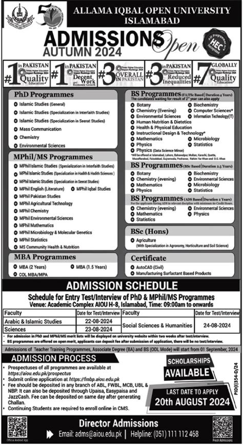 Allama Iqbal Open University Islamabad Admissions In Nawaiwaqt