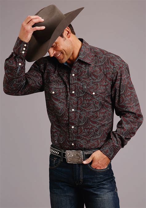 Stetson Men S Spotted Paisley Western Snap Shirt