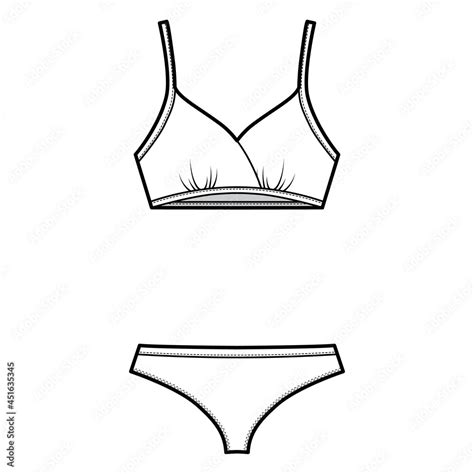Set Of Lingerie Training Bra And Cheeky Thongs Panties Technical Fashion Illustration Flat