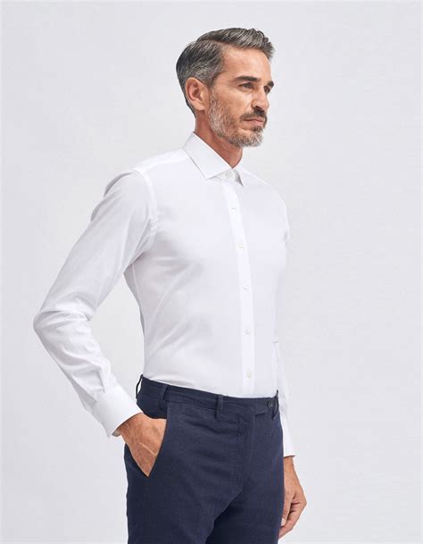 Camicia Collo Francese Piccolo Tinta Unita Tela Bianco Da Uomo Xacus