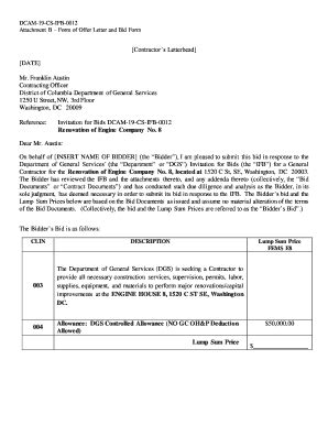 Fillable Online Dgs Dc Dcam Cs Ifb Attachment B Form Of Offer