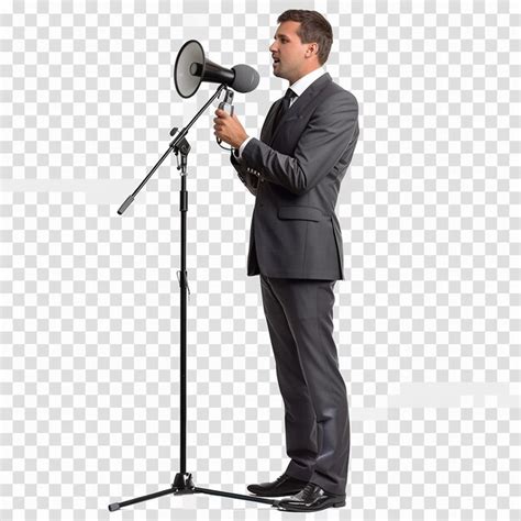 A Man In A Suit Is Speaking Into A Microphone Premium Ai Generated Image