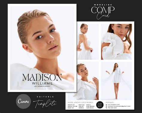 Model Comp Card Canva Template Fashion Model Zed Card Model Portfolio Template