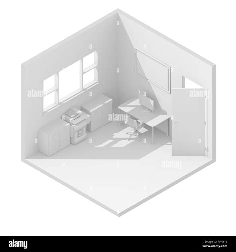 3d Isometric Rendering Illustration Of White Furnished Office Stock