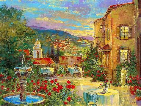 Michail Longo Courtyard Cafe Cafe Michail Longo Art Painting Hd