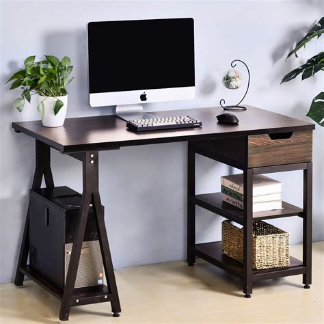 ModernLuxe Computer Desk Study Table with Drawer and Shelves Computer ...