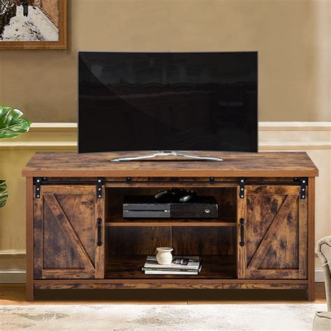 Uhomepro Corner TV Stand Modern Farmhouse Barn Door TV Stand For TV