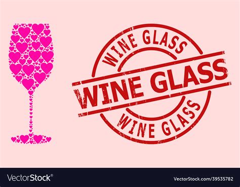 Scratched Wine Glass Badge And Pink Love Heart Vector Image