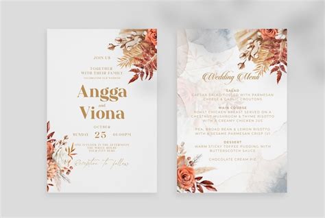 Elegante Plantilla De Tarjeta De Invitaci N De Boda De Flores Secas