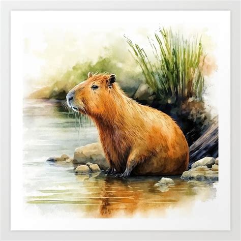 Capybara Watercolor 1 Art Print By Quicksilver Art Capybara Animal