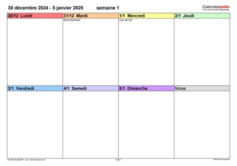 Calendrier Hebdomadaire 2025 à Imprimer Organisez Votre Année Avec Style Jours Fériés 2025