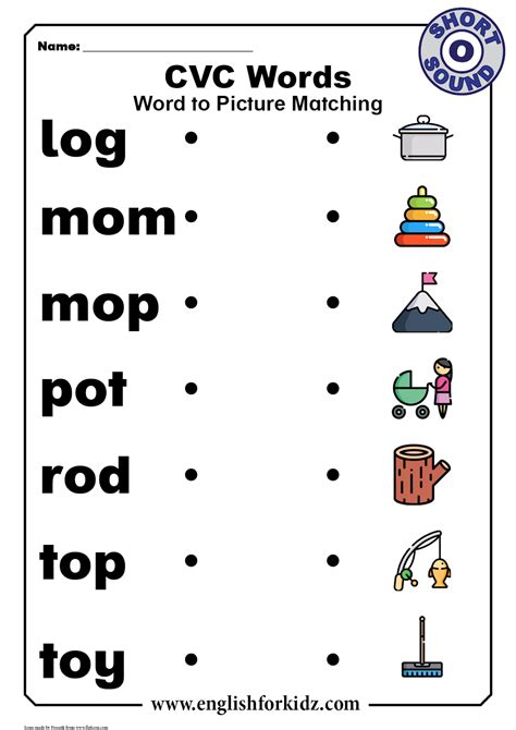 Cvc Word And Picture Matching Worksheets