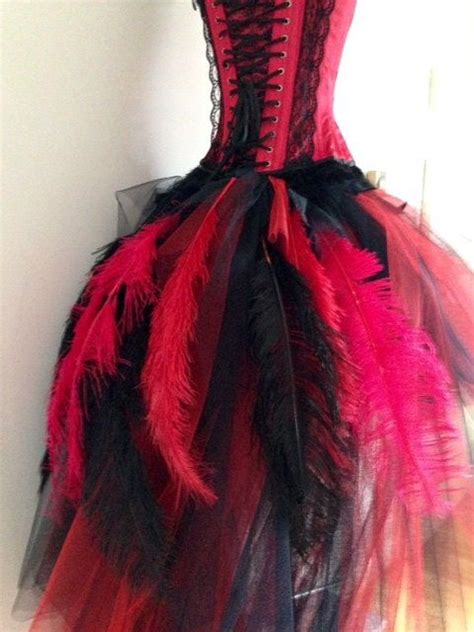 Red Black Peacock Feather Skirt And Corset Etsy Uk Feather Skirt