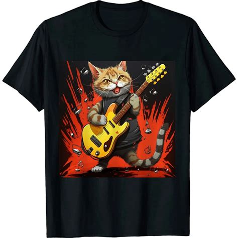 Florid Cat Playing Guitar Shirt Men S Cat Playing Guitar Tshirt Music