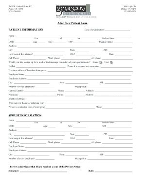 Fillable Online New Patient Form Adult Fax Email Print PdfFiller