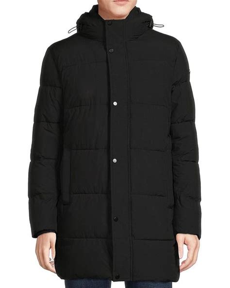 Calvin Klein Quilted Hooded Longline Puffer Jacket In Black For Men