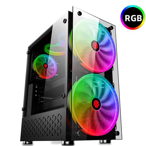 rgb computer case double side tempered glass panels atx gaming cooling ...