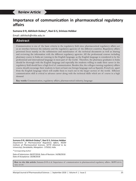 (PDF) Importance of communication in pharmaceutical regulatory affairs