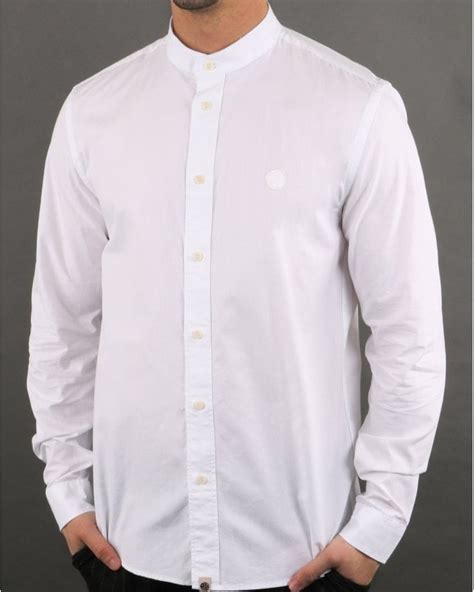 Pretty Green Slim Fit Collarless Shirt In White 80s Casual Classics