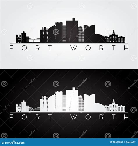 Fort Worth Texas City Map Usa Labelled Black Illustration Cartoon