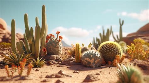 Premium AI Image | Desert Landscape with cactus background Generative AI