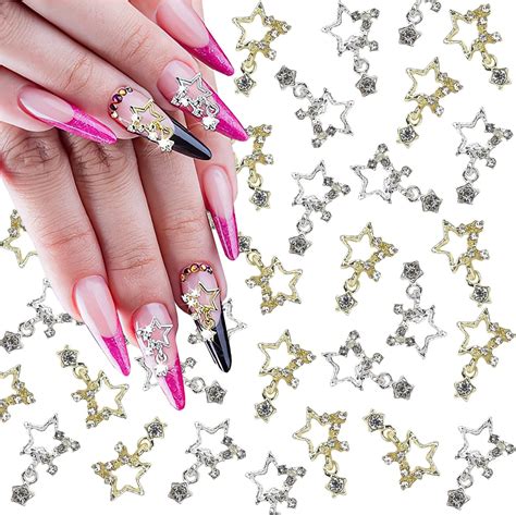 30pcs Star Nail Charms 3d Metal Silver Gold Star Nail