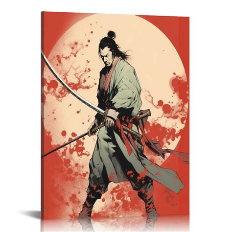 JEUXUS Japanese Samurai Poster 16x20in And Red Samurai Art Wall Decor