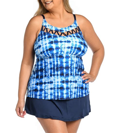 24th Ocean Plus Size Seas The Dye Strappy Cutout High Neck Tankini Swim