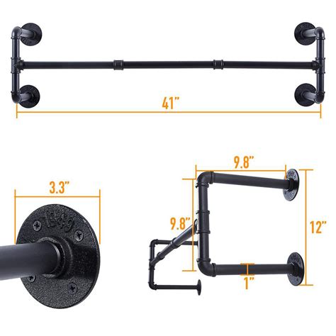 Industrial Pipe Clothing Rack Wall Mounted Cloths Rack Metal Commercial ...