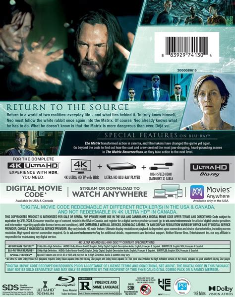 The Matrix Resurrections 4K Ultra HD Cover Back Screen Connections