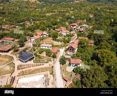 Aerial view of village of Svezhen with Authentic nineteenth century ...