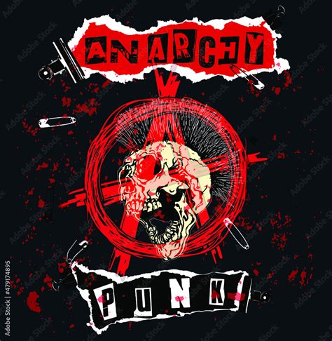 Anarchy Punk. A red anarchy symbol with a mohawk hair screaming skull ...