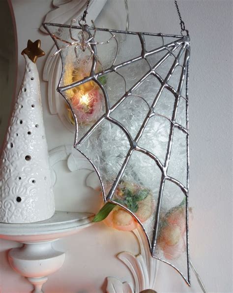 Stained Glass Ice Cobweb With Crystal Spider Hanging Window Decoration