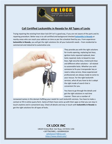 Ppt Call Certified Locksmiths In Reseda For All Types Of Locks