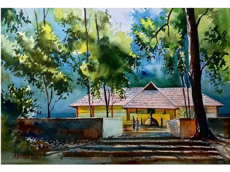 Temple In South Indian Village | Watercolor On Paper | By Abhijeet ...