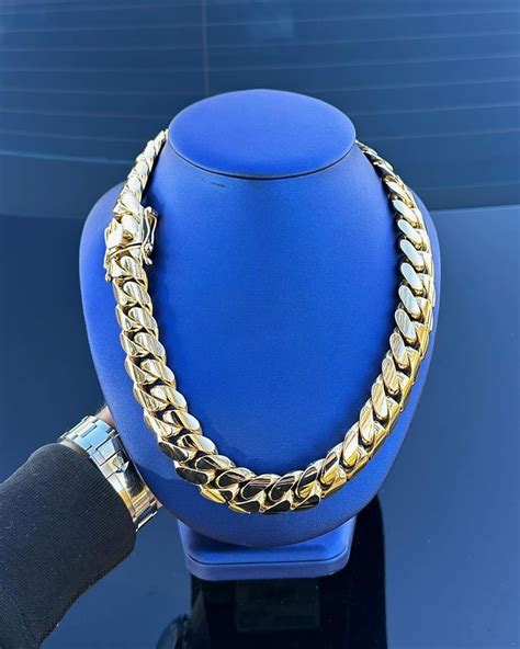 Solid Gold Cuban Chain Handmade Miami Cuban Link Chain Solid 925