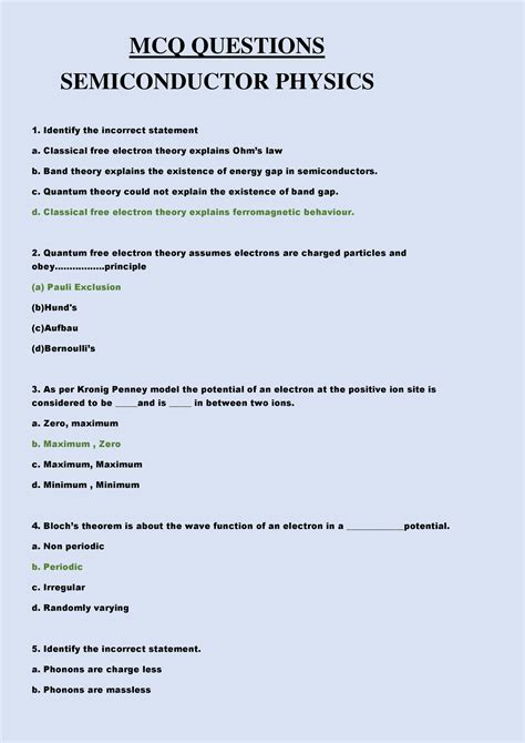 Semiconductor Physics Mcq Questions Semiconductor Physics Identify