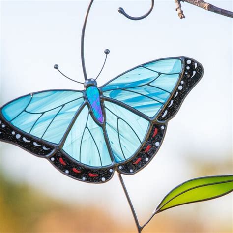 Morpho Butterfly Stained Glass Window Hangings Butterfly Etsy