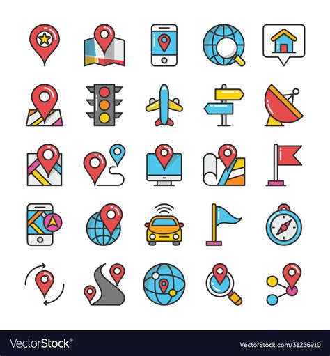 Maps And Navigation Flat Icons Royalty Free Vector Image