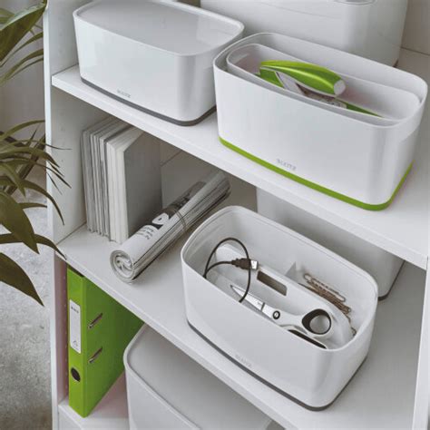 Leitz MyBox WOW Storage Box Small With Lid White Green 52294054