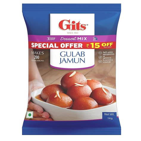 Gits Instant Gulab Jamun Dessert Mix Makes 200 Per Pack Pure Veg