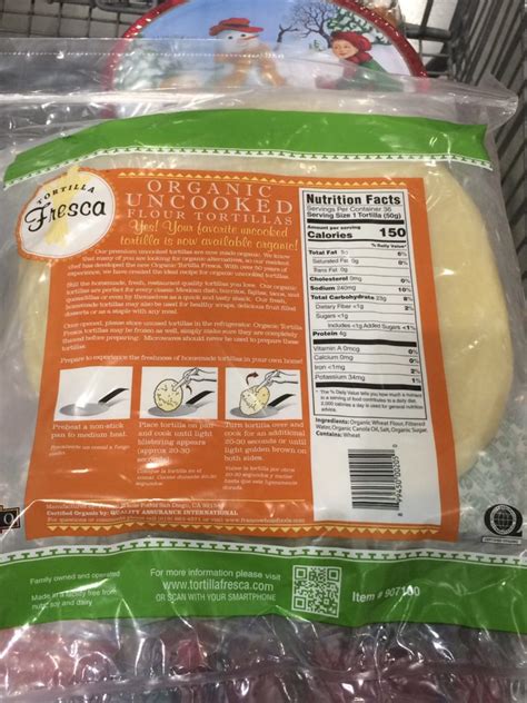 Costco 907160 Tortilla Fresca Organic Uncooked Flour Tortillas Bag