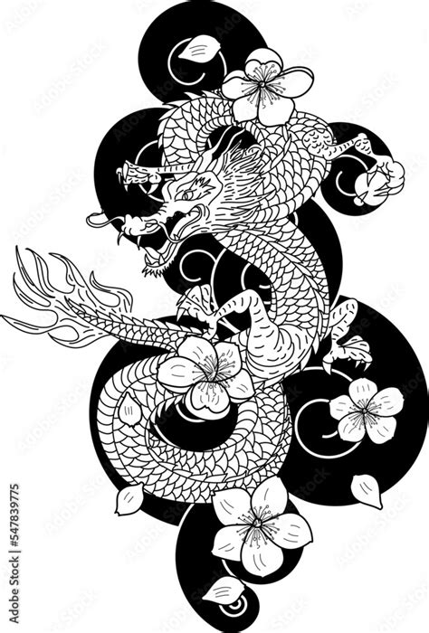 Hand Drawn Dragon Tattoo Coloring Book Japanese Style Japanese Old