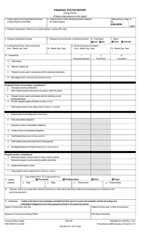 Standard Form 269 Fill Out Printable PDF Forms Online