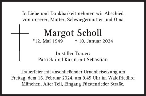 Traueranzeigen Von Margot Scholl SZ Gedenken De