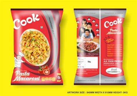 Glossy BOPP Printed Pasta Macroni Packaging Packet Heat Sealed At Rs