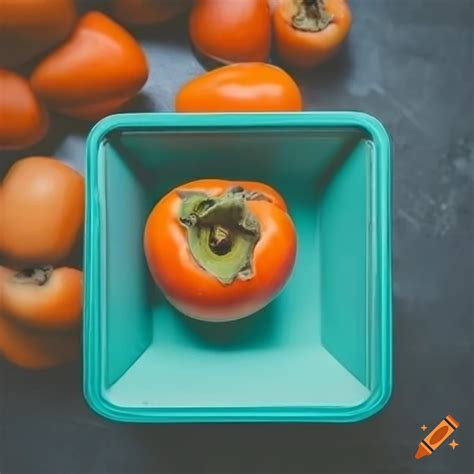 Persimmon In A Teal Container From Top View On Craiyon