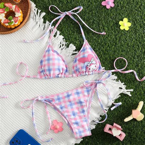 Sanrio Sexy Bikinis Hello Kitty Cartoon Anime Printing Beach Wear Surf Biquini Y2k Female