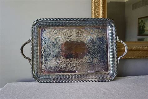 Silver Plated Large Tray With Handles Vintage Party Decor Rustic