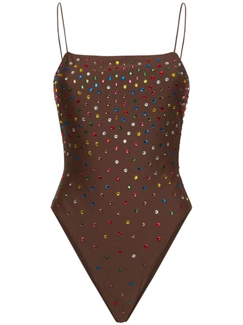 Os Ree Swimwear Embellished One Piece Swimsuit Brown Luisaviaroma